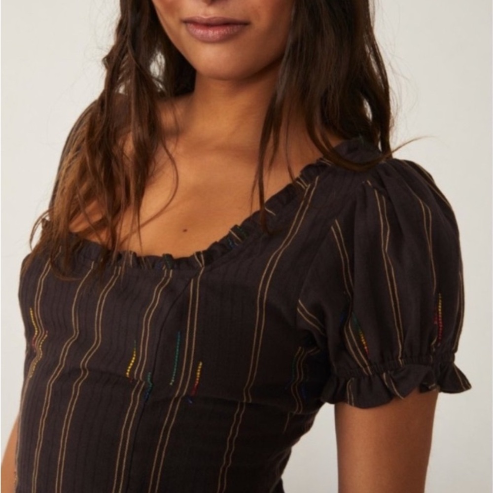 Free People Serotonin Corset Top in Espresso Bean Size S Striped Boho Festival - Picture 4 of 7